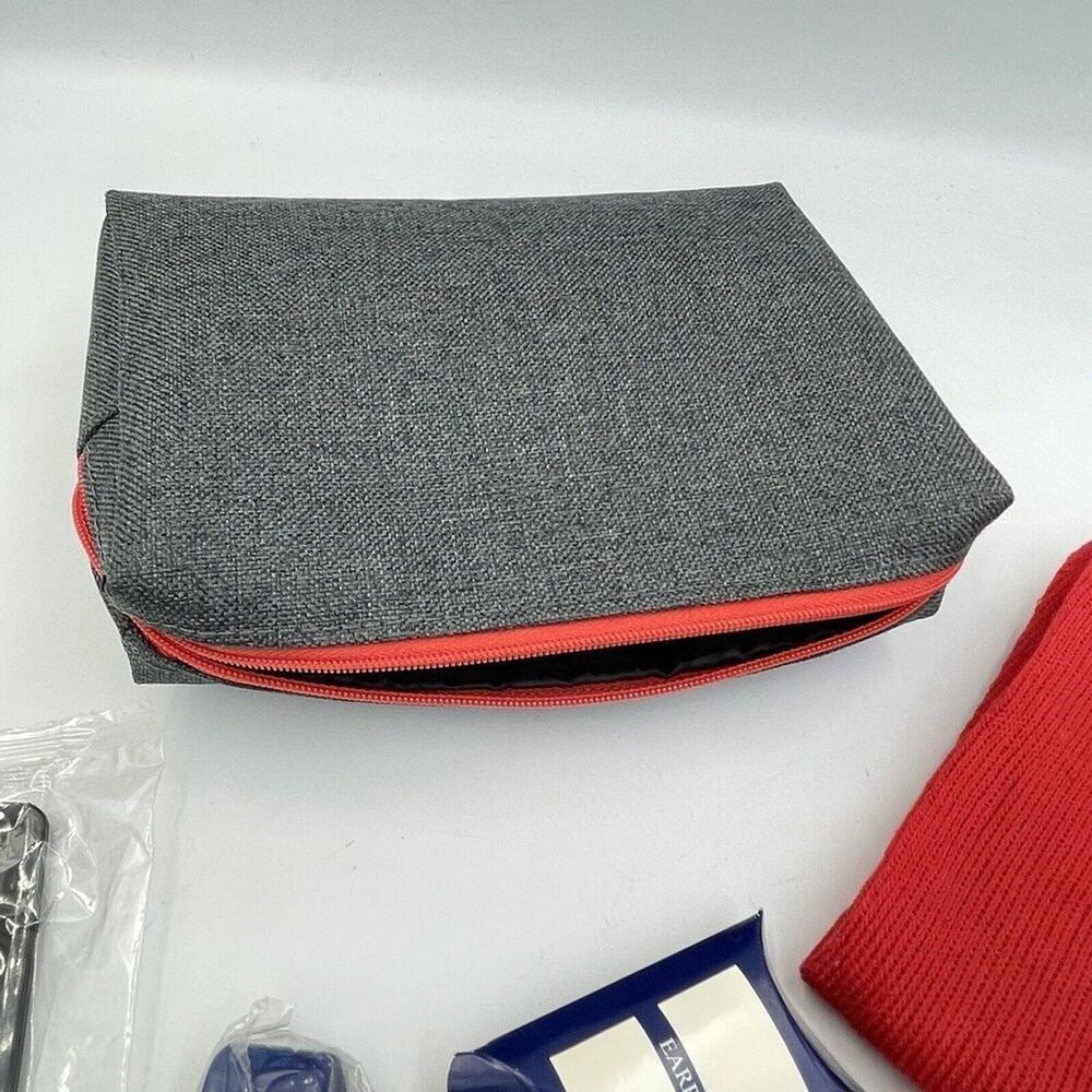 Travel Amenity Kit Red Eye Mask Earplugs Toothbrush Toothpaste Case New - Picture 6 of 15